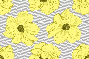 Foto op Canvas Seamless pattern with flowers geometric background. Vector illustration. Floral background. Wallpaper, cover, textile etc. design.   © Anna