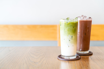 iced matcha green tea with milk and iced chocolate