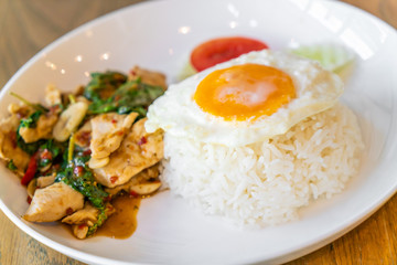 Basil Fried Chicken and fried egg with rice