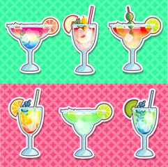 Colorful cocktail icon, stickers, margarita on the rocks