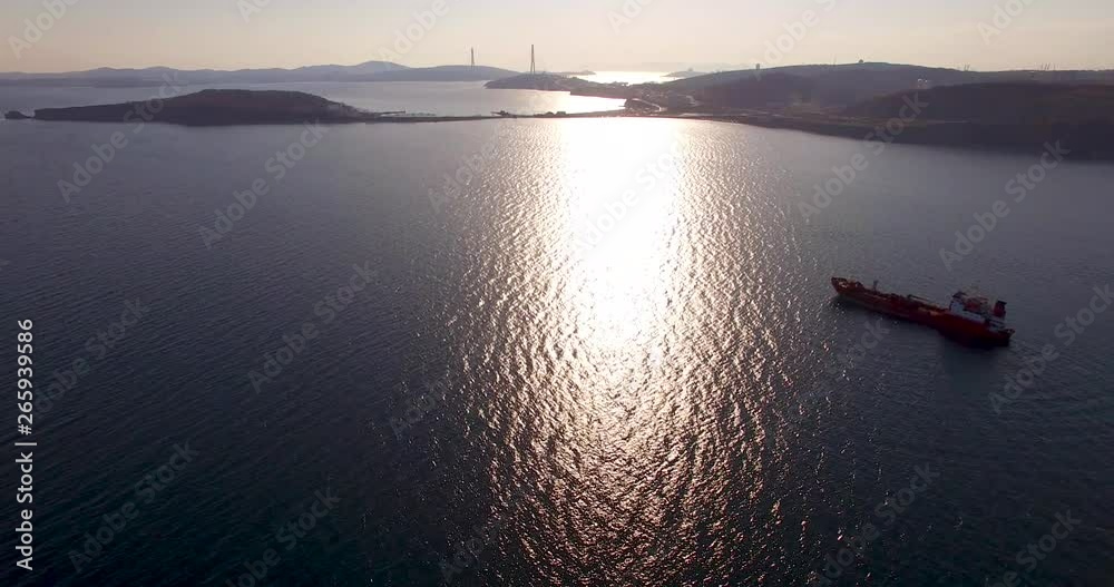 Sticker Aerial view of the seascape at sunset.