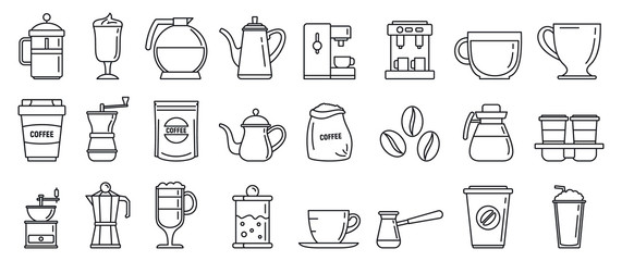 Barista coffee icons set. Outline set of barista coffee vector icons for web design isolated on white background - obrazy, fototapety, plakaty