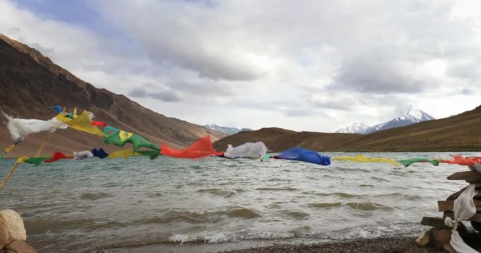 Panoramic view of Chandra Taal lake in Himalaya mountains, Spiti Valley, India
