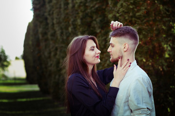 Fototapeta premium Beautiful coule walking outdoors