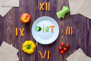 food clock with Roman numerals. white plate with the inscription 