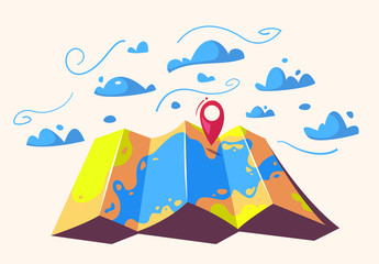 Travel concept. Router in a map. Cartoon vector illustration.