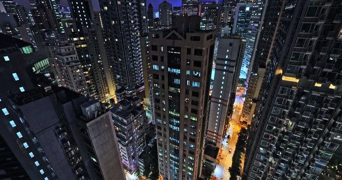 Asian Metropolis at Night. Streets and buildings of Hong Kong city center