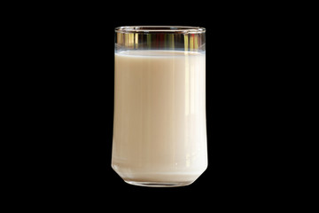 Milk in Glass on Black Background