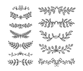 Hand drawn doodle style vector borders elements isolated on white background