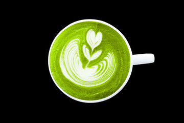 matcha green tea latte cup isolated on background with clipping path