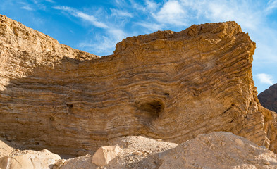 a bizarre layered geological rock formation in wadi shlomo in the eilat mountains about northwest of eilat in Israel