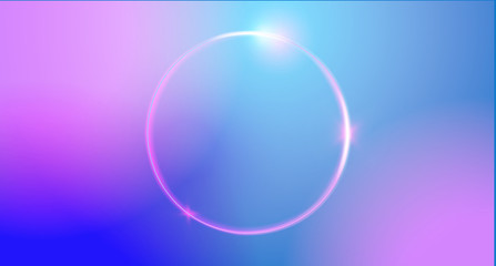 Abstract color trendy background with neon round frame