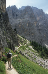 Italy; hiking in the mountains of the Dolomites