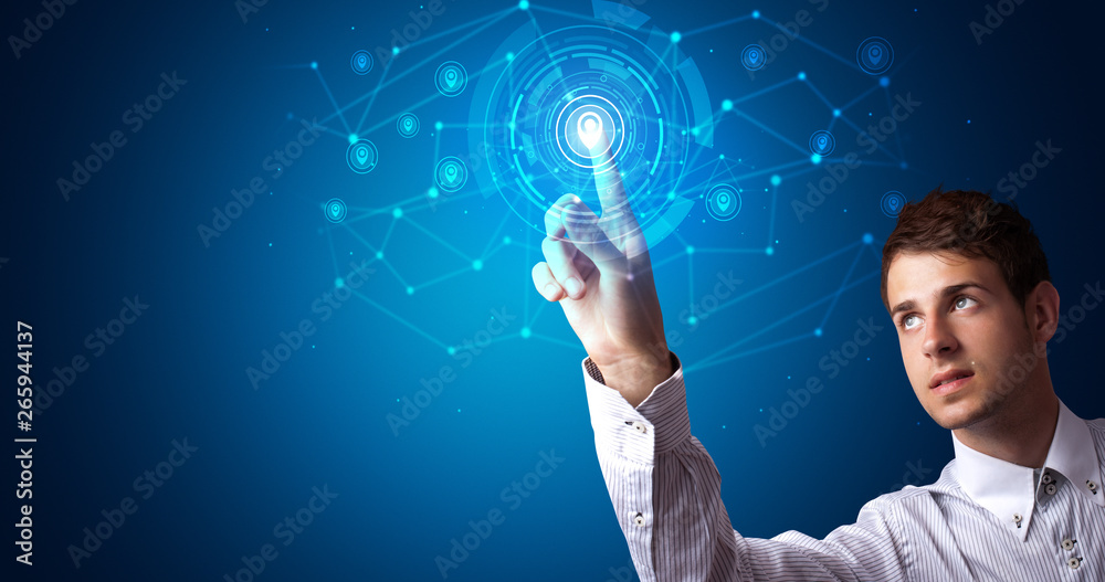 Aufkleber Man touching hologram screen displaying keys and locks