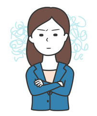 イライラしているスーツを着た女性