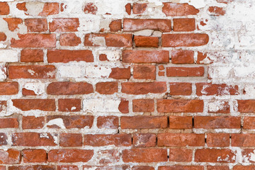 Old grunge brick wall with cracked plaster texture background