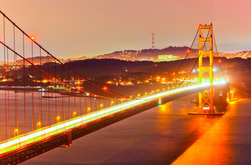 View of Golden Gate Bridge in San Francisco at night.