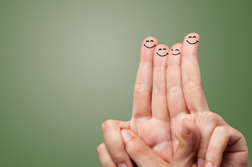 Happy face fingers hugs each other