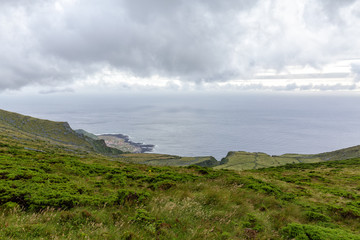 Fototapeta na wymiar The village of Faja Grande from above on Flores in the Azores.