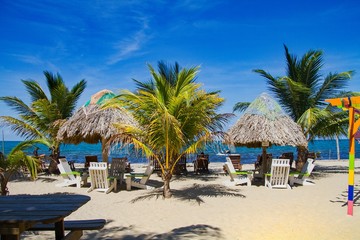 Beautiful beach with palms in Placencia, Belize, Central America