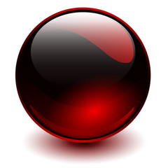 Glass sphere red, vector shiny ball.