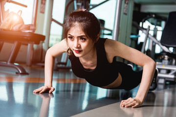 Woman healthy training fit exercise plank physical planking workout