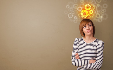 Business person thinking with brainstorming concept and copy space
