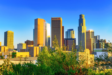 Obraz premium View of the Downtown of LA in the evening, before sunset time.