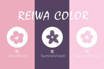 Reiwa Color; ume(plum), sumire(violet), sakura(cherry).Japanese concept 