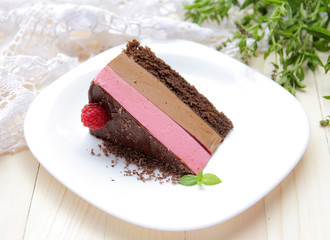 Chocolate and raspberry cake trio