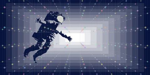 Obraz na płótnie Canvas Astronaut in abstract space technology background. Futuristic space exploration and technology.