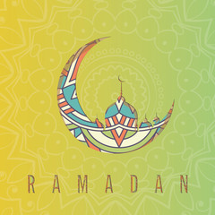 Ramadan Kareem set of posters or invitations design with 3d paper cut islamic lanterns, stars and moon on gold and violet background. Vector illustration. 