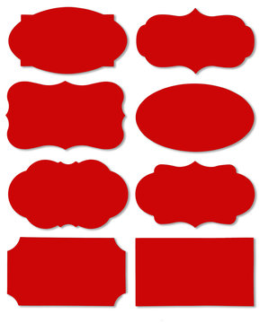 Colorful red set of different speech bubble as a cloud isolated on empty white background.