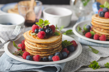 Pancakes with forest fruit sauce