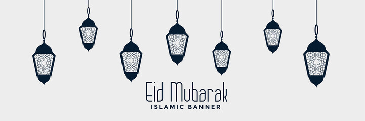 eid mubarak festival lamps banner