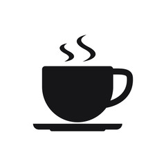 cup of coffee or tea with steam, vector  line icon black on white