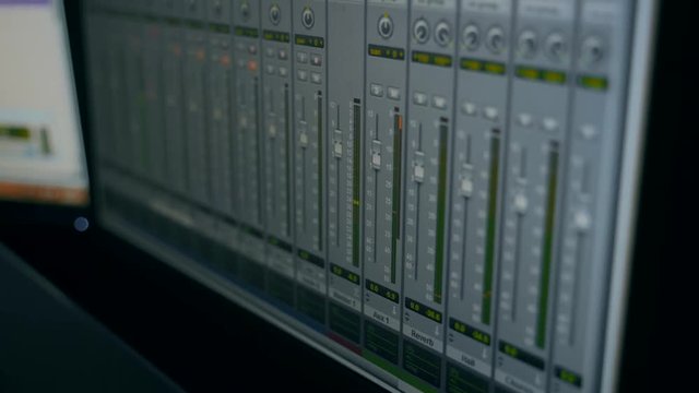 Monitor screen in a recording studio. Virtual Mixing Console.