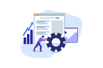 Modern Flat design people and SEO optimized pages business concept, with tiny people character for web landing page template, banner, flyer and presentation.