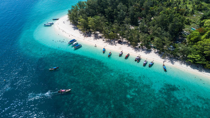 Fototapeta na wymiar Aerial Drone Picture of the White Beach of Ko Poda (Poda Island) in Krabi, Thailand