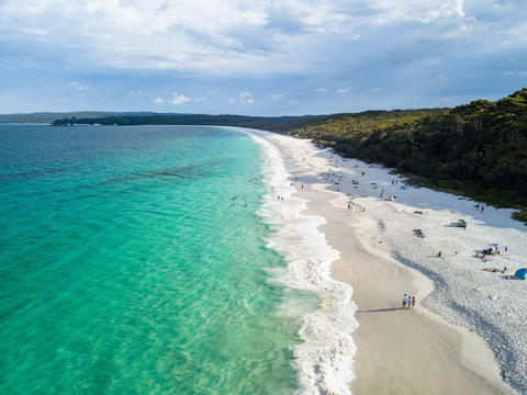 Panorama Drone Aerial Picture of the white sand Hyams Beach New South Wales, Australia