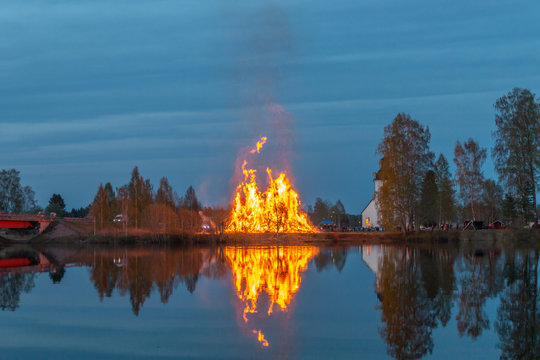 Large bonfire in Sweden celebrating Walpurgis night 