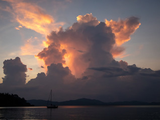 boat on the water and beautiful sunset