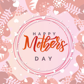 Happy mother's day layout design with roses, lettering, ribbon, frame, dotted background. Vector illustration. Best mom / mum ever cute feminine design for menu, flyer, card, invitation