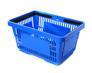 Color plastic shopping basket on white background