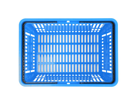 Plastic Shopping Basket On White Background, Top View