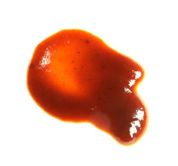 Barbecue sauce on white background, top view