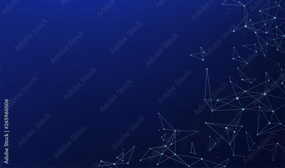 Wall mural abstract polygonal connections with connecting dots and lines on a blue background. digital technolo