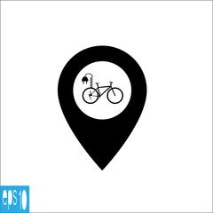 Map icon with electric bicycle icon, sign - vector illustration