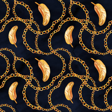 gold chains seamless pattern. jewelry background. luxury illustration.