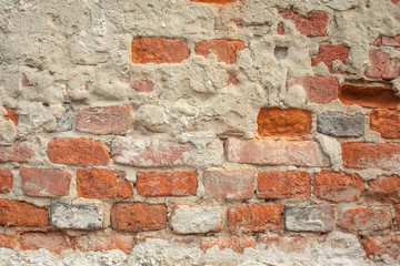 Red brick wall, wrecked by time